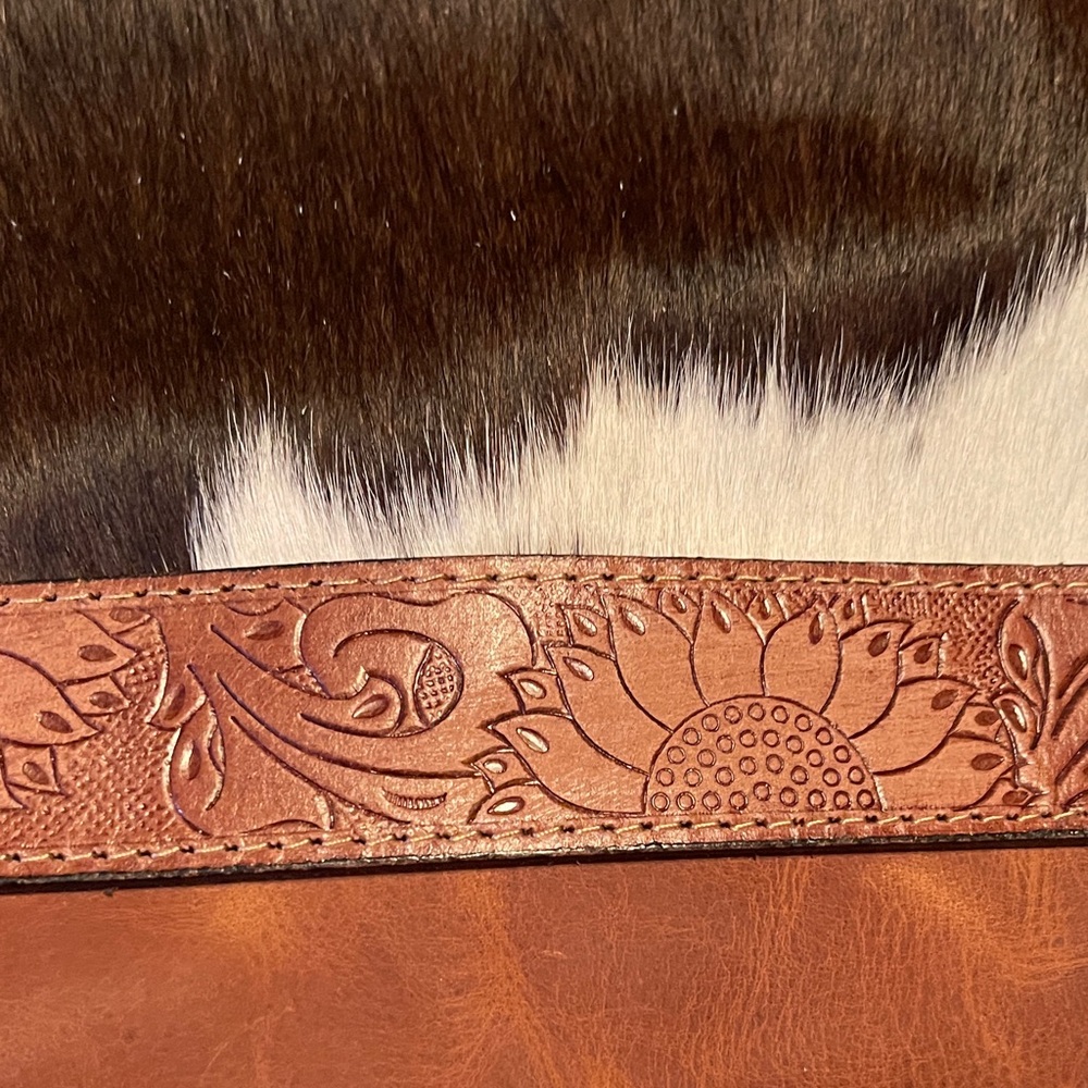 Myra Bag Brown and White Cowhide Fringe Shoulder Bag - Picture 7 of 8